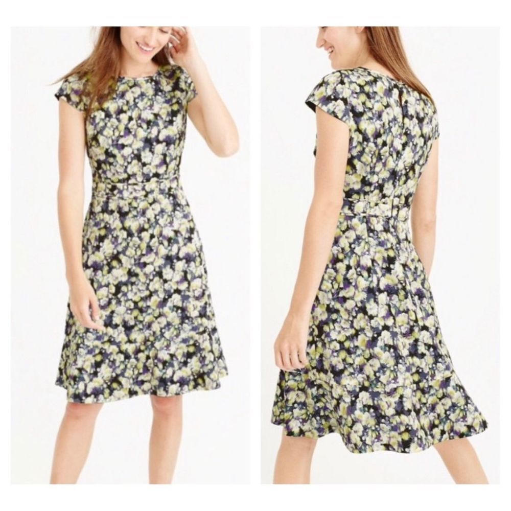 J. Crew Women's Cap Sleeve Floral A-Line Dress Yellow Size 0